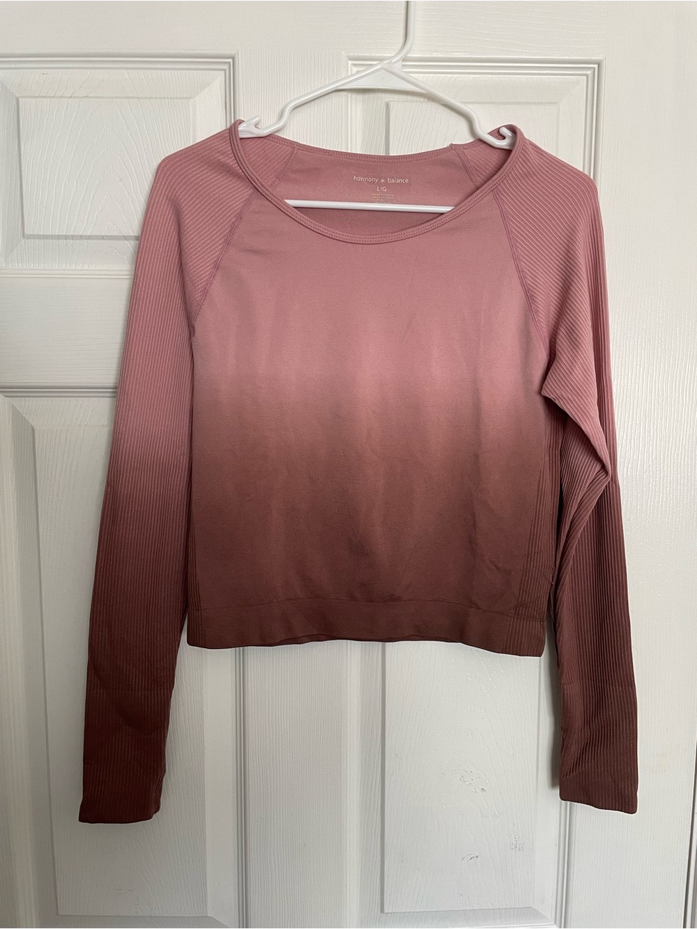 Harmony Balance Women's L Crop Long-Sleeve Ombre Ribbed Top - Dusty Rose
